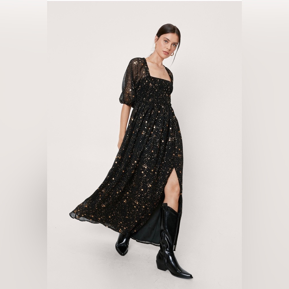 NastyGal Starry Eyed Metallic Maxi Dress Size 6